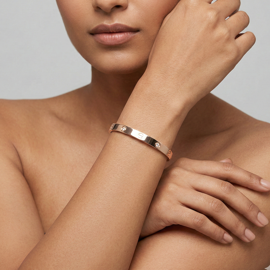 Luxe Screw Crystal Bangle – Rose Gold Edition