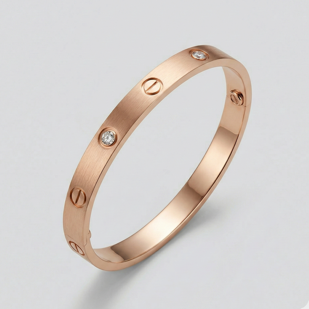 Luxe Screw Crystal Bangle – Rose Gold Edition