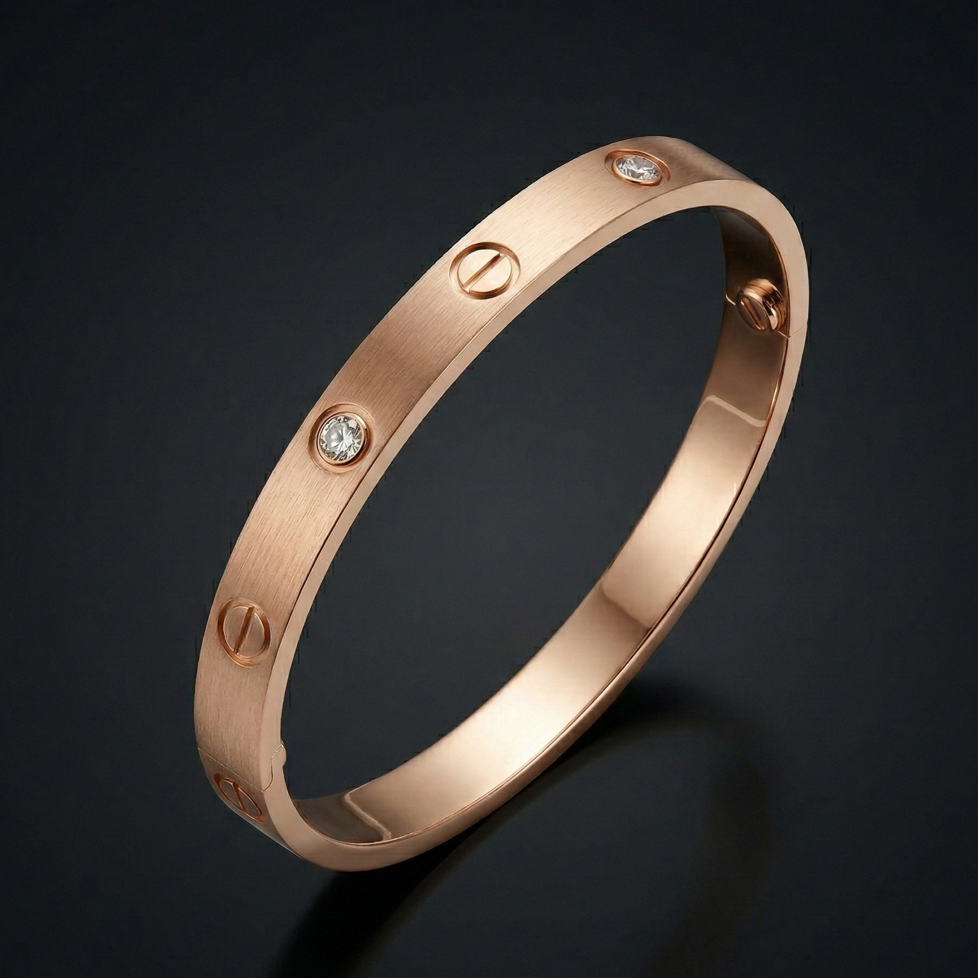 Luxe Screw Crystal Bangle – Rose Gold Edition