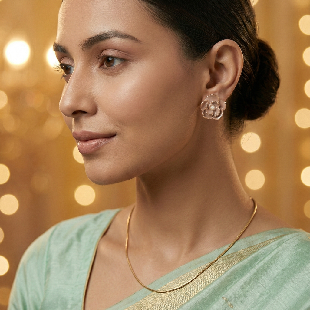 Pearl Bloom Floral Gold Earing