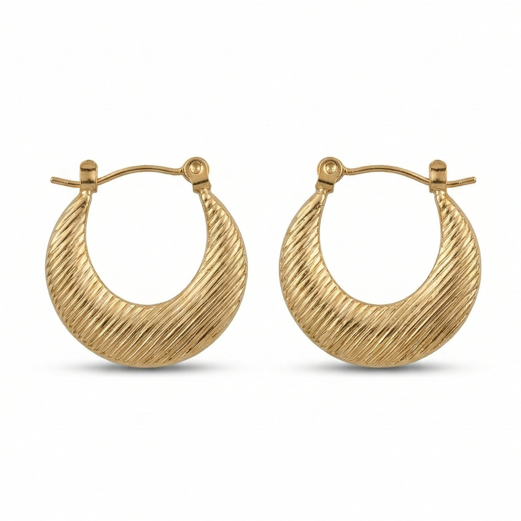 Royal Textured Crescent Gold Earing