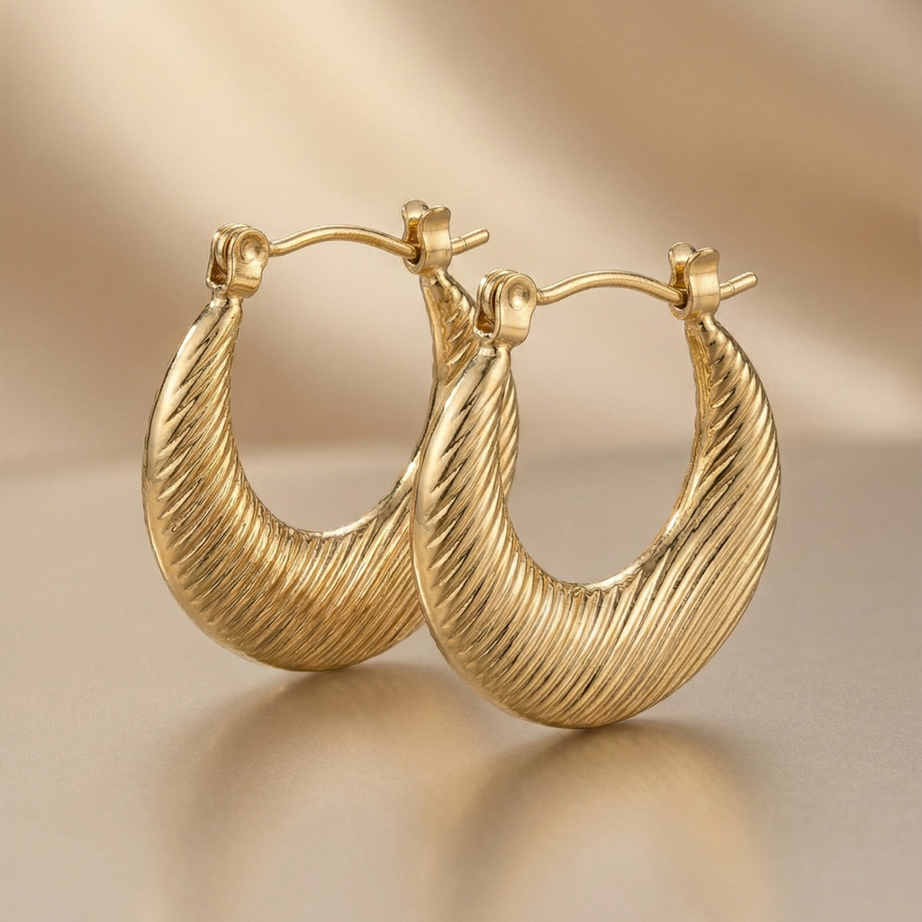 Royal Textured Crescent Gold Earing