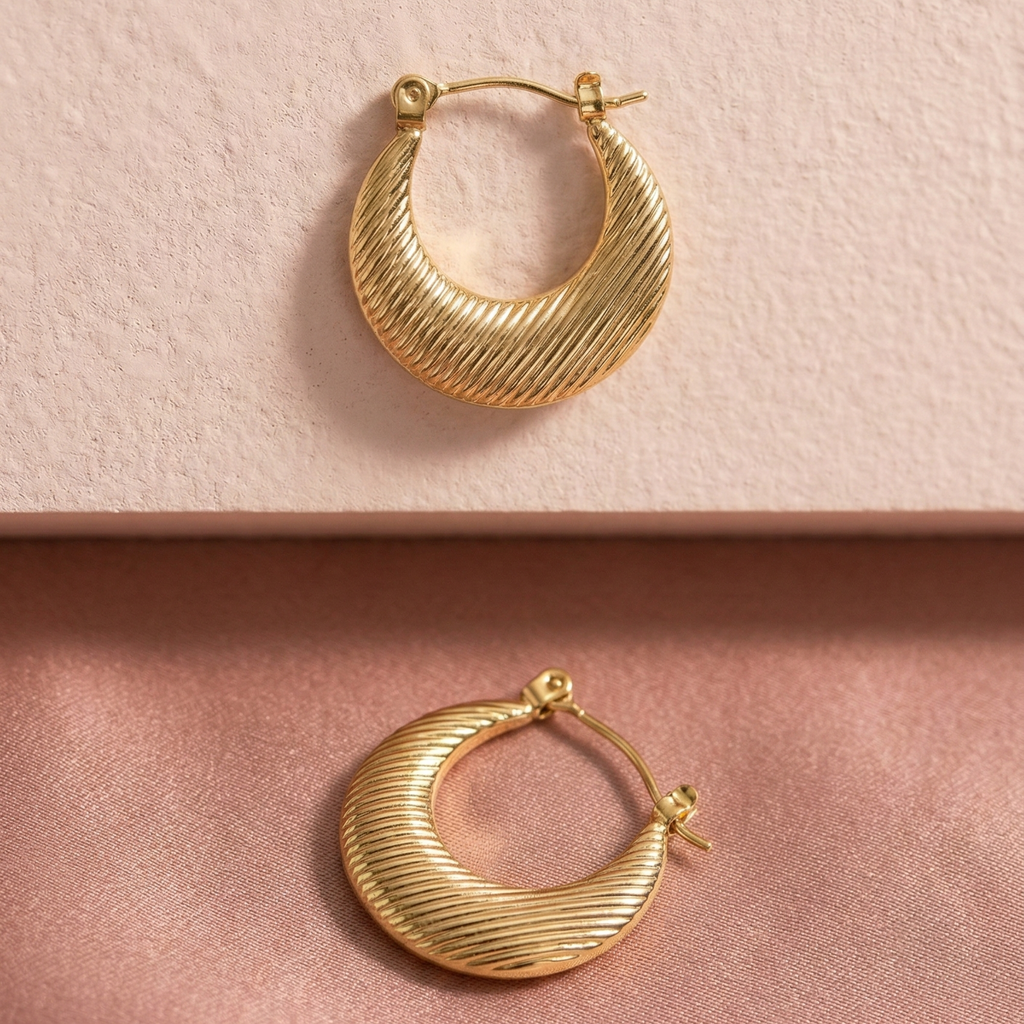 Royal Textured Crescent Gold Earing