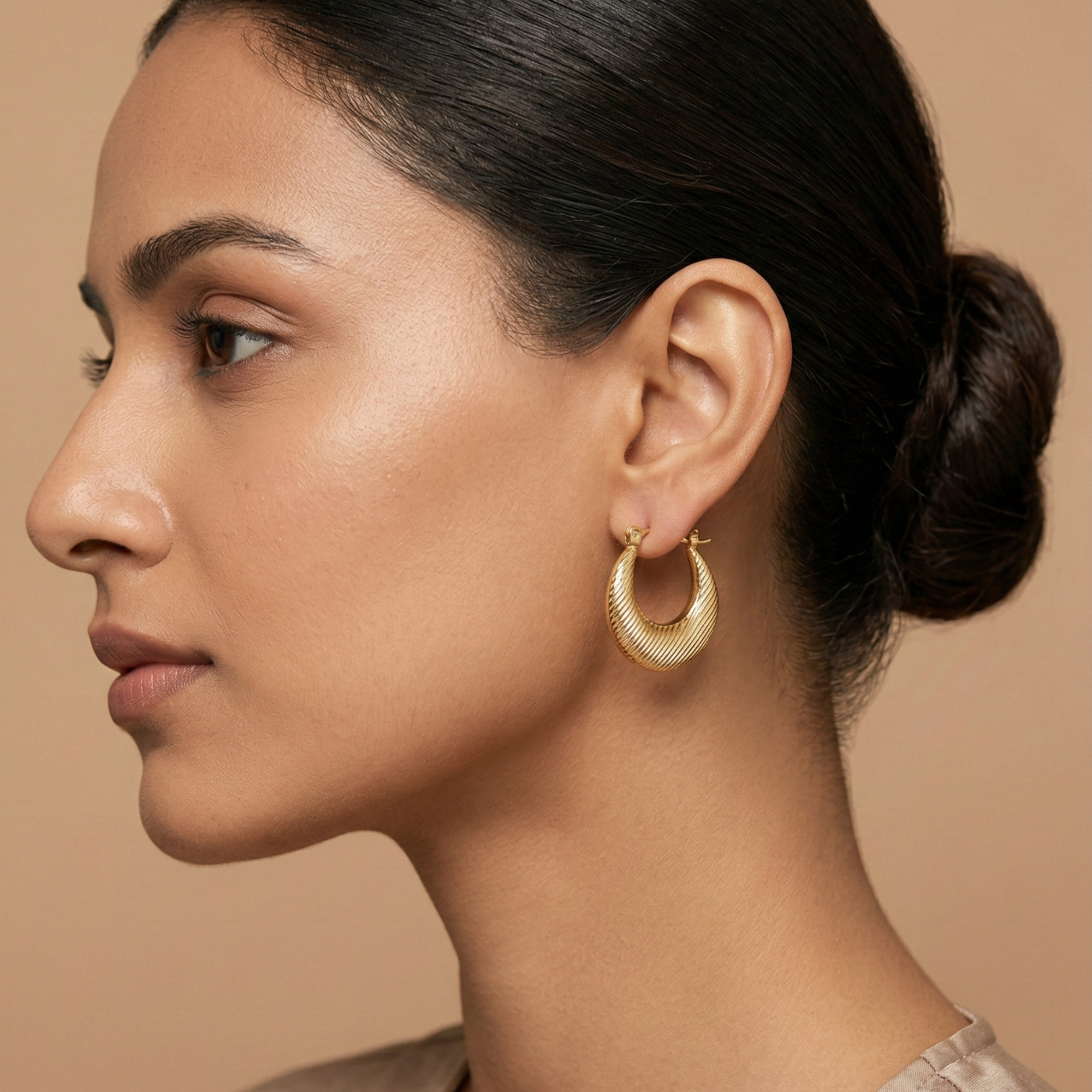 Royal Textured Crescent Gold Earing