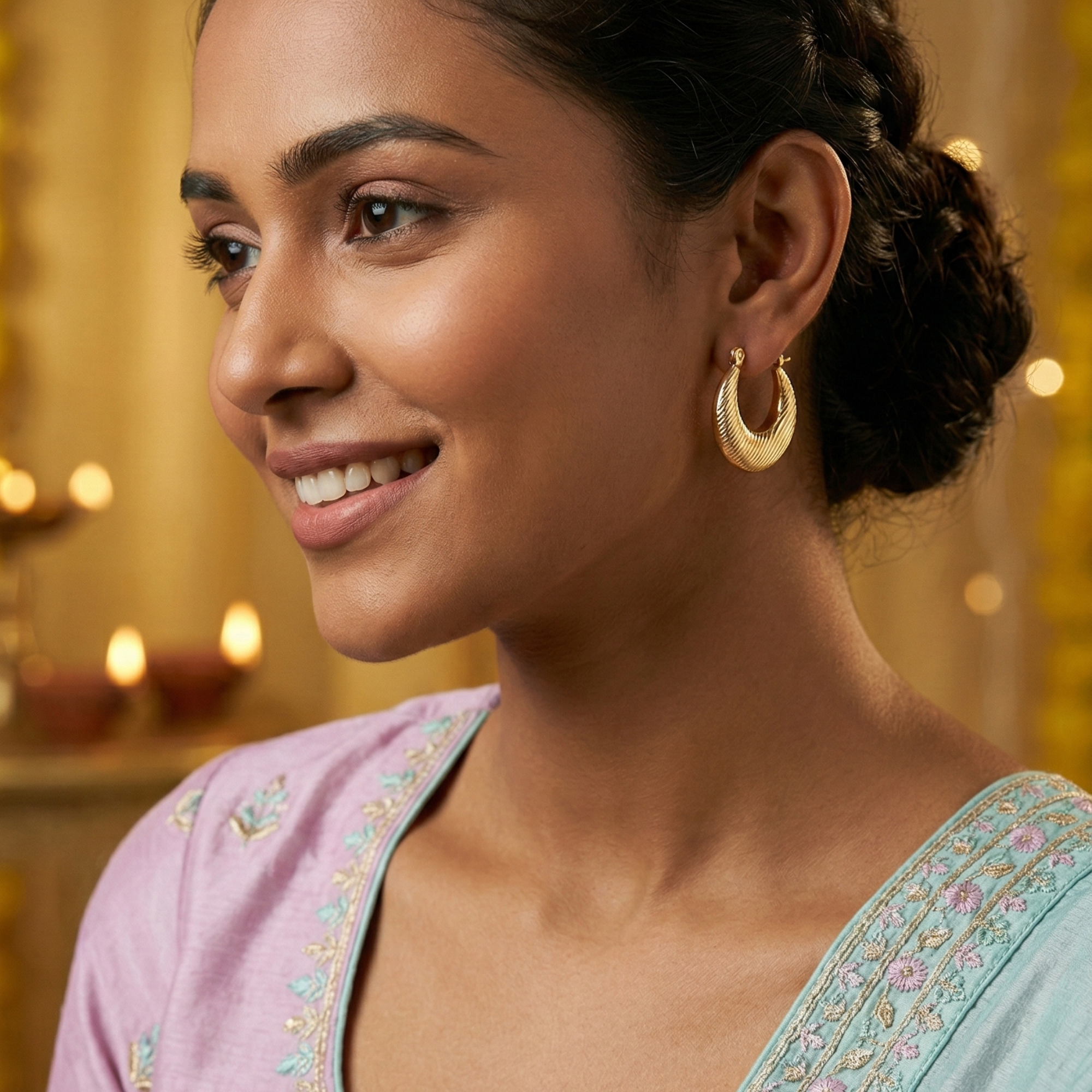 Royal Textured Crescent Gold Earing