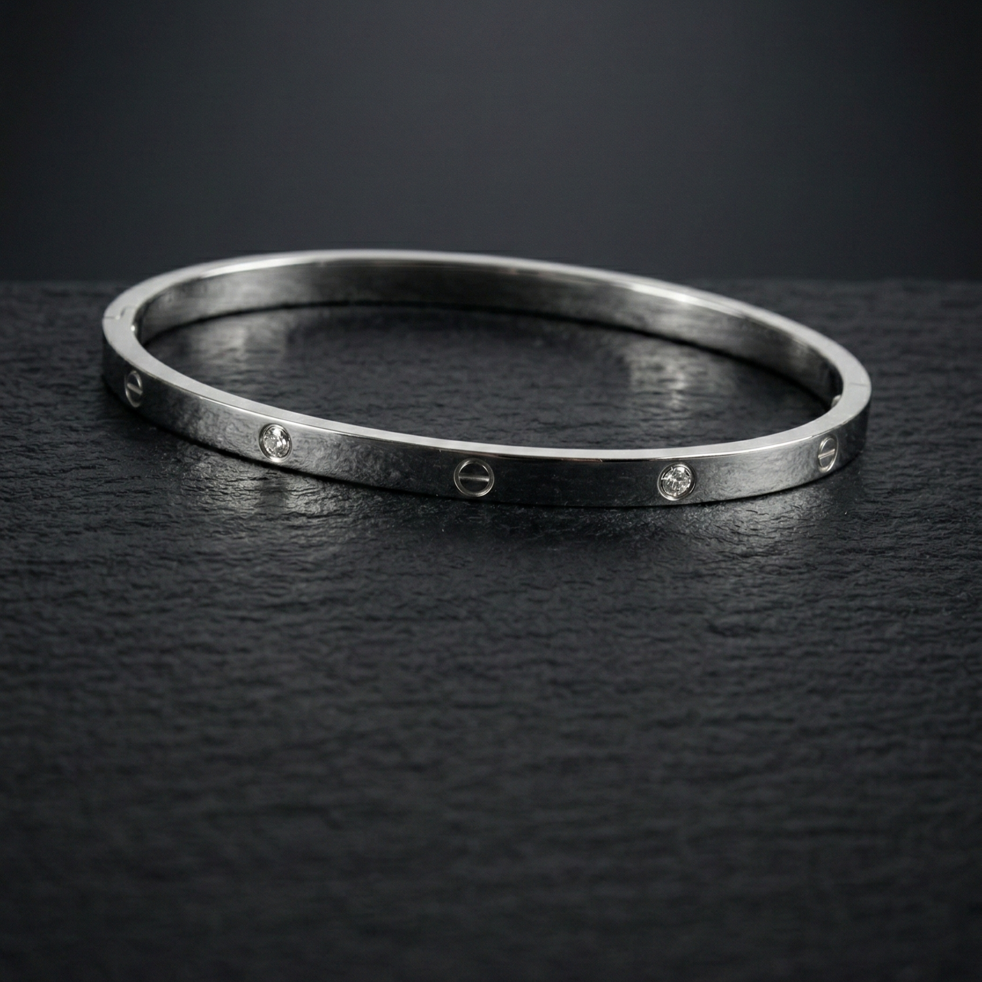 Imperial Screw Crystal Bangle – Silver Edition