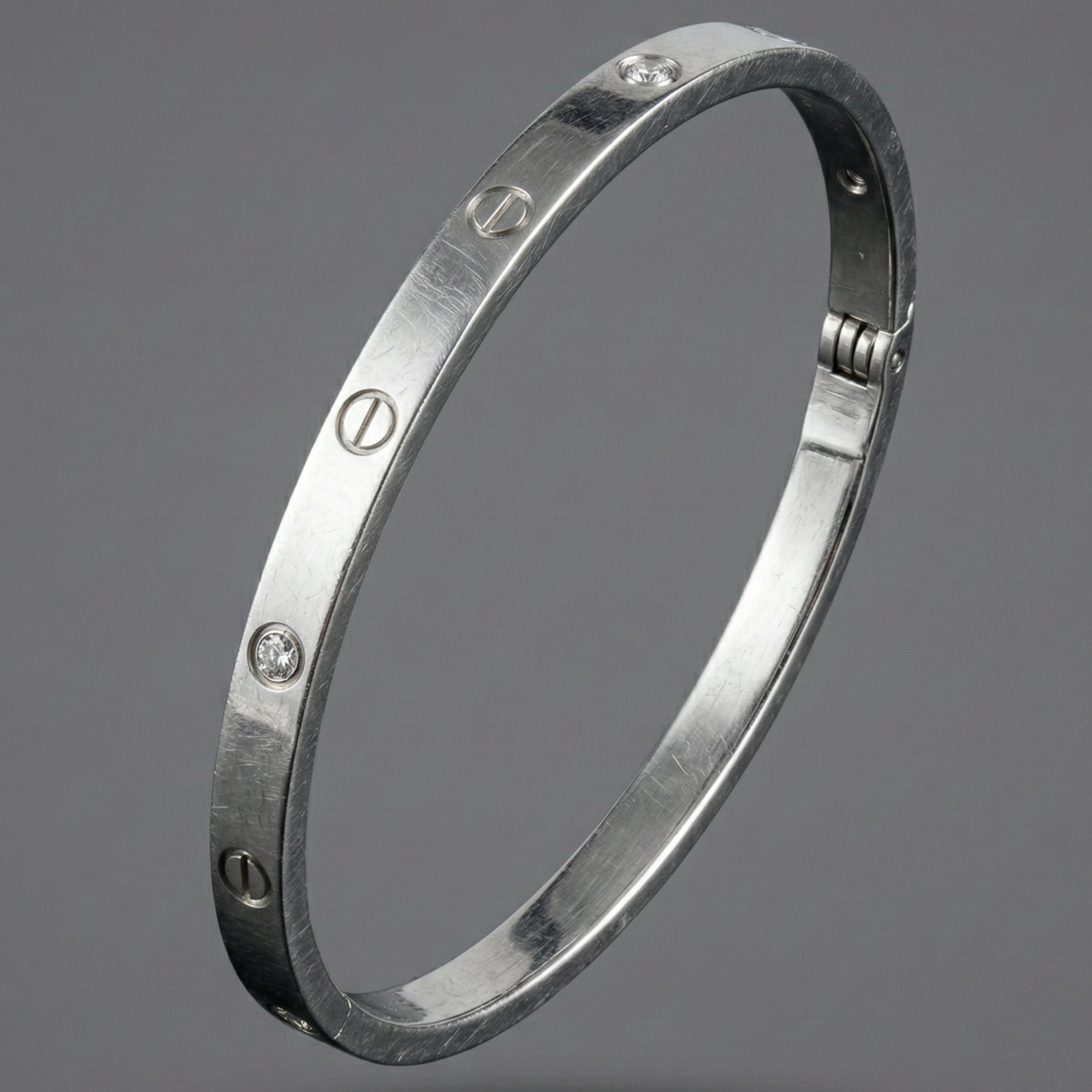 Imperial Screw Crystal Bangle – Silver Edition