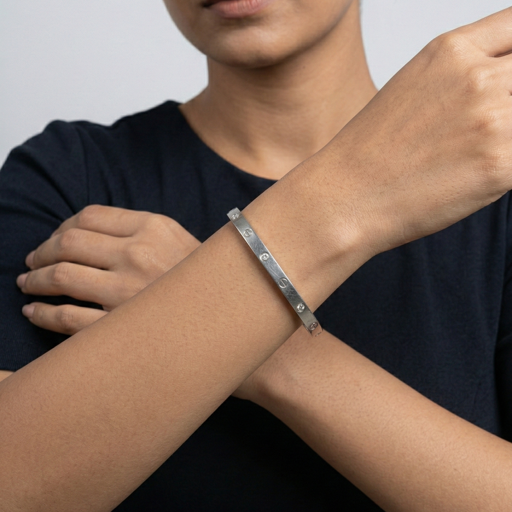 Imperial Screw Crystal Bangle – Silver Edition