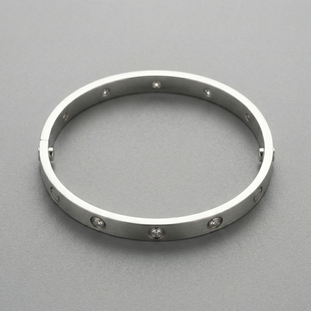 Imperial Screw Crystal Bangle – Silver Edition
