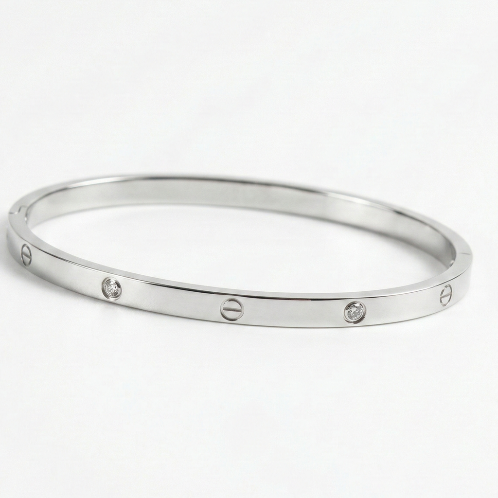 Imperial Screw Crystal Bangle – Silver Edition