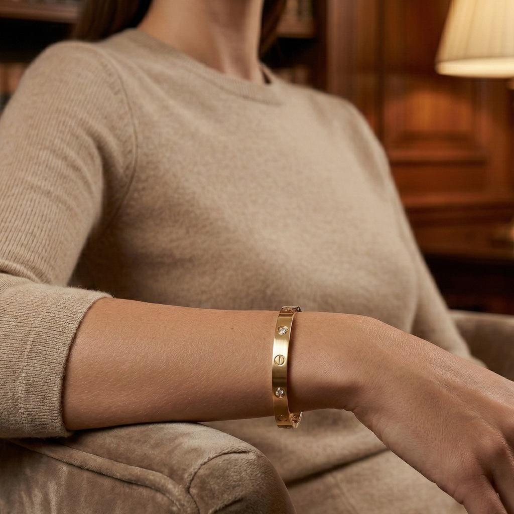 Regal Screw Crystal Bangle – Gold Luxe Edition