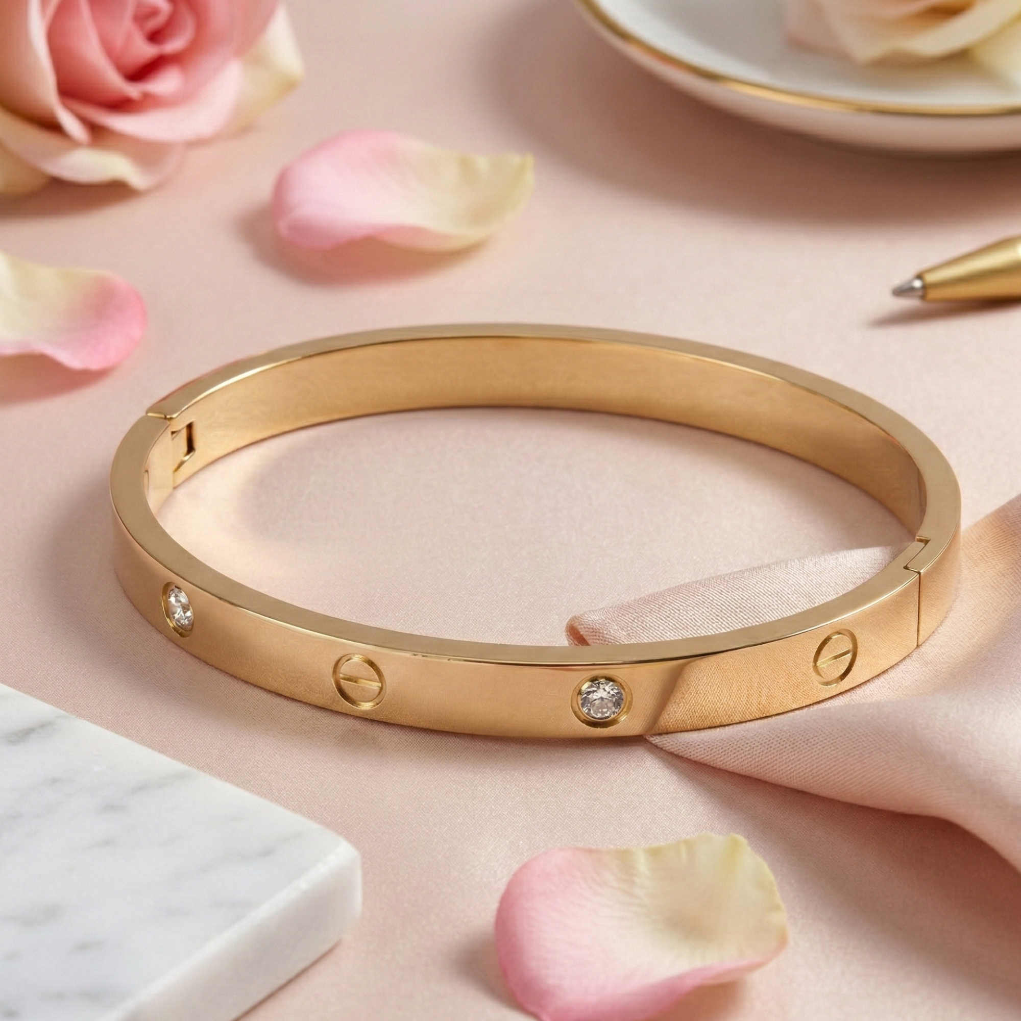 Regal Screw Crystal Bangle – Gold Luxe Edition