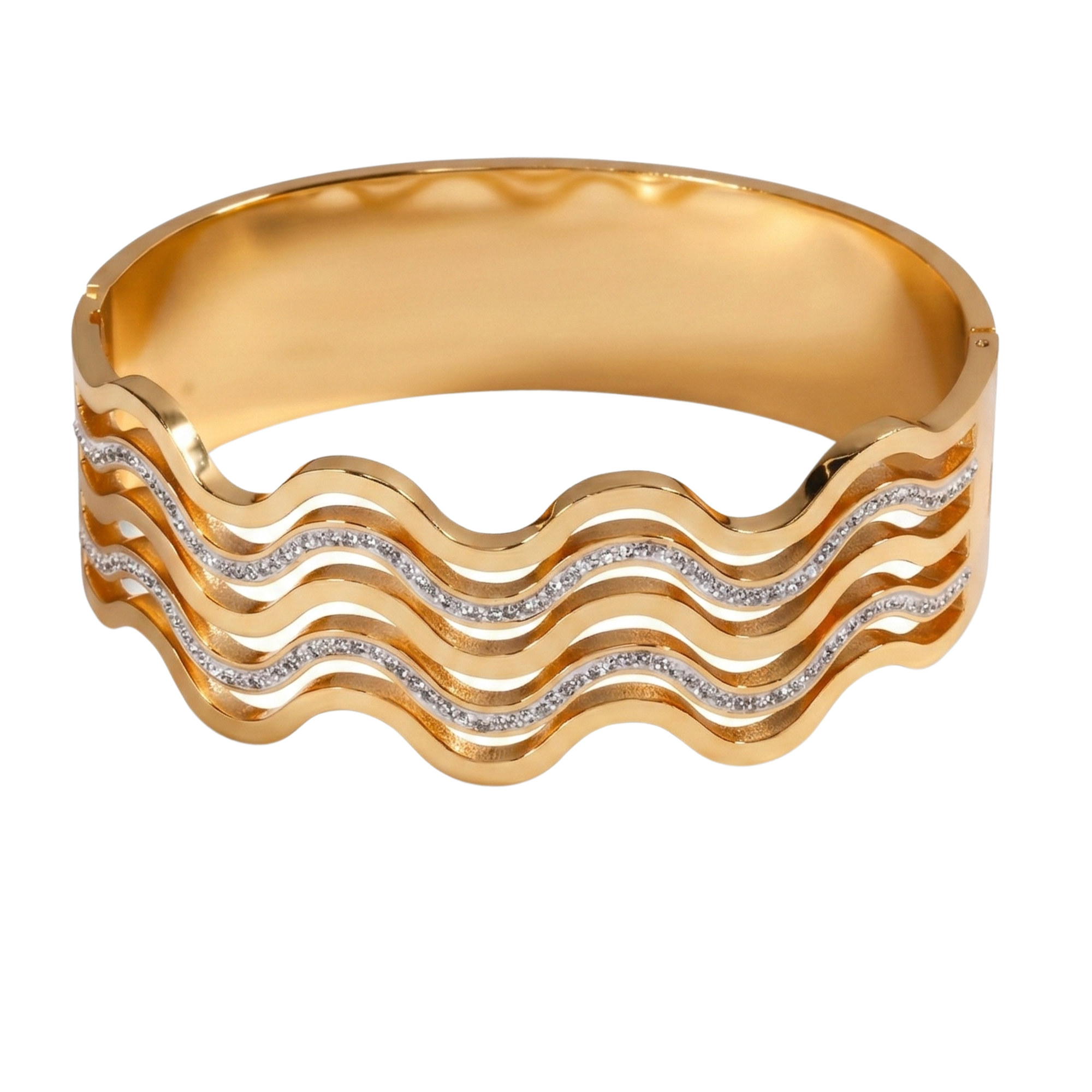 Golden Wave Crystal Cuff – Luxe Flow Edition