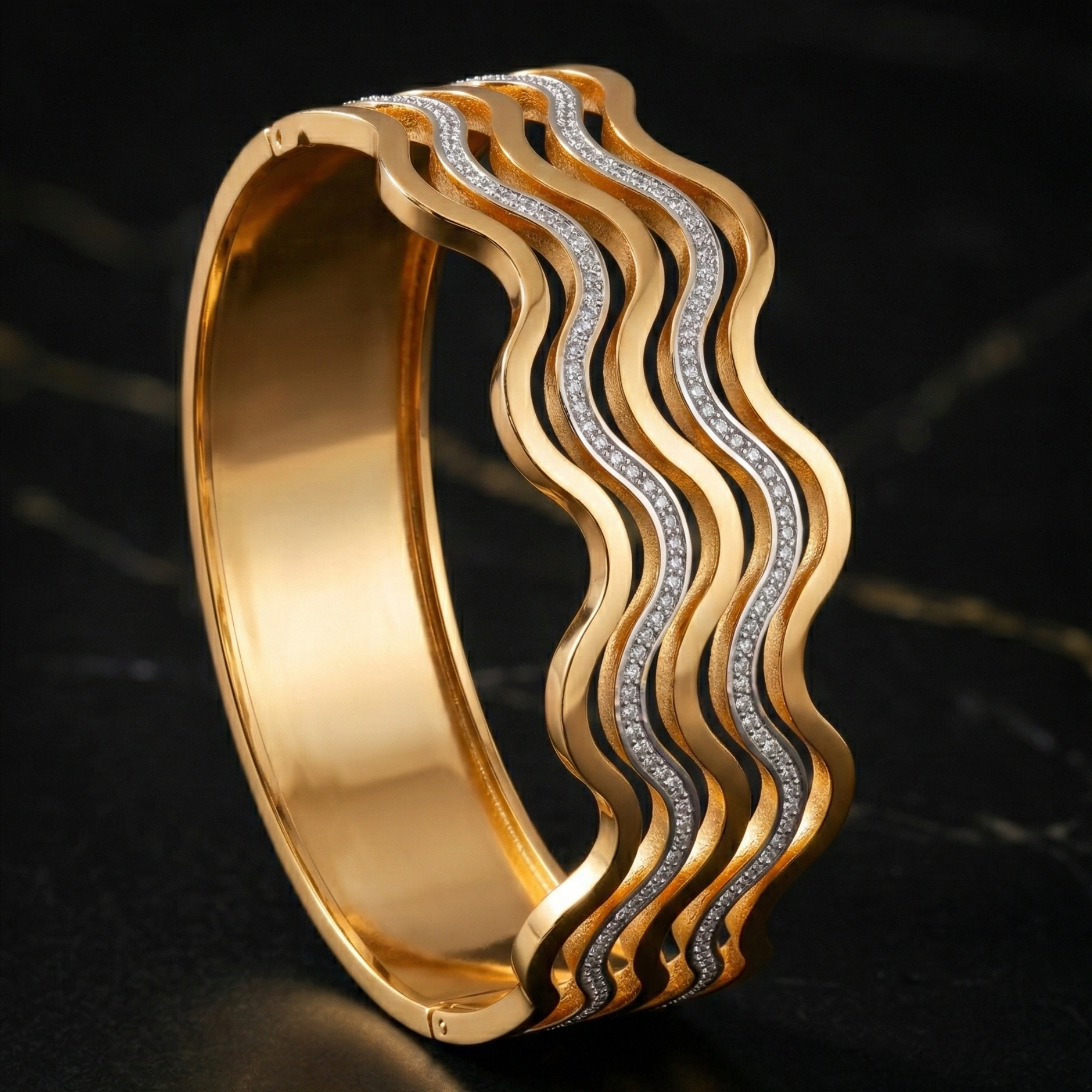 Golden Wave Crystal Cuff – Luxe Flow Edition