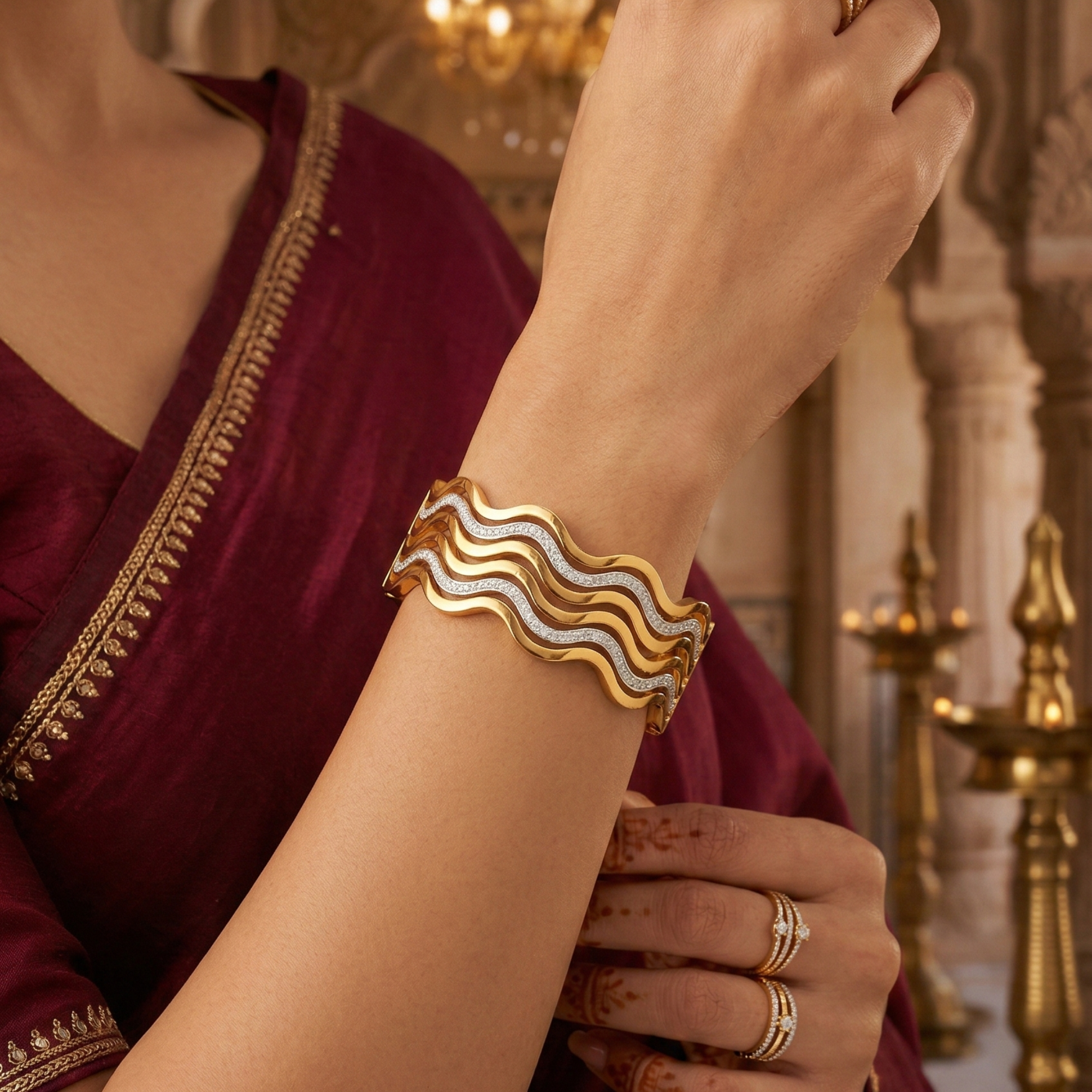 Golden Wave Crystal Cuff – Luxe Flow Edition