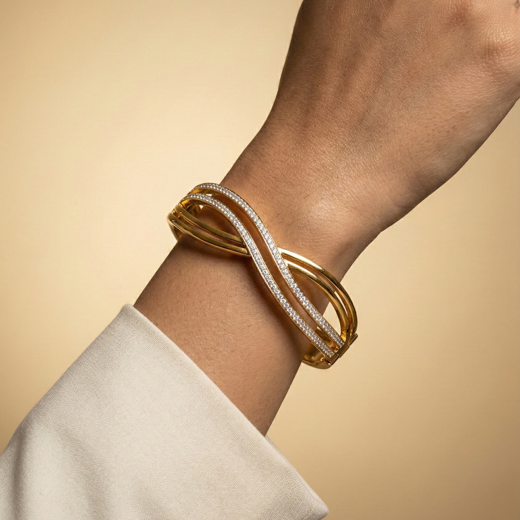 Infinity Luxe Crystal Bangle – Gold Signature Edition