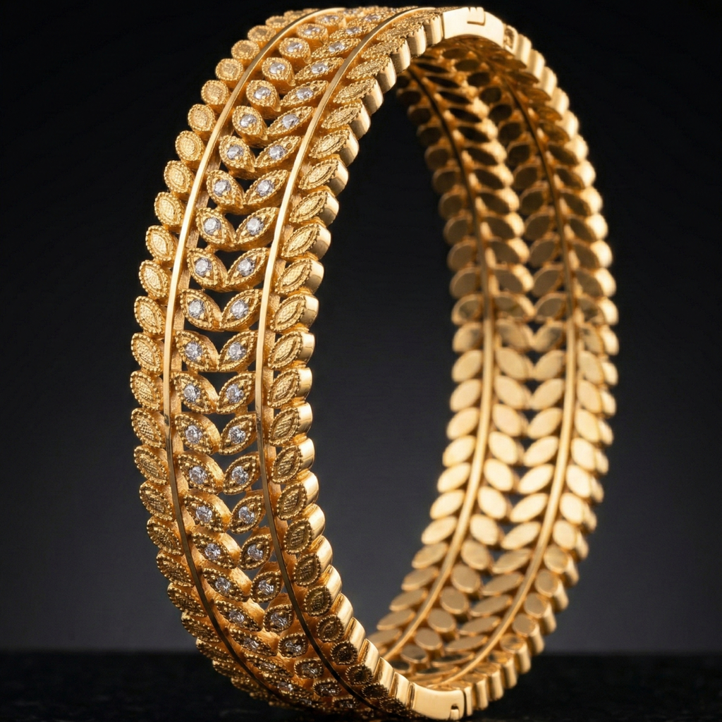 Maharani Leaf Luxe Bangle Set – Gold Grande Edition
