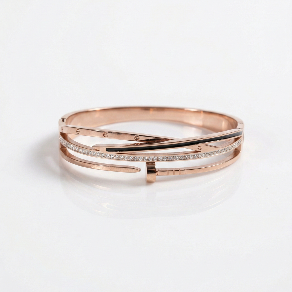 Eclipse Curve Crystal Bangle – Rose Gold Edition
