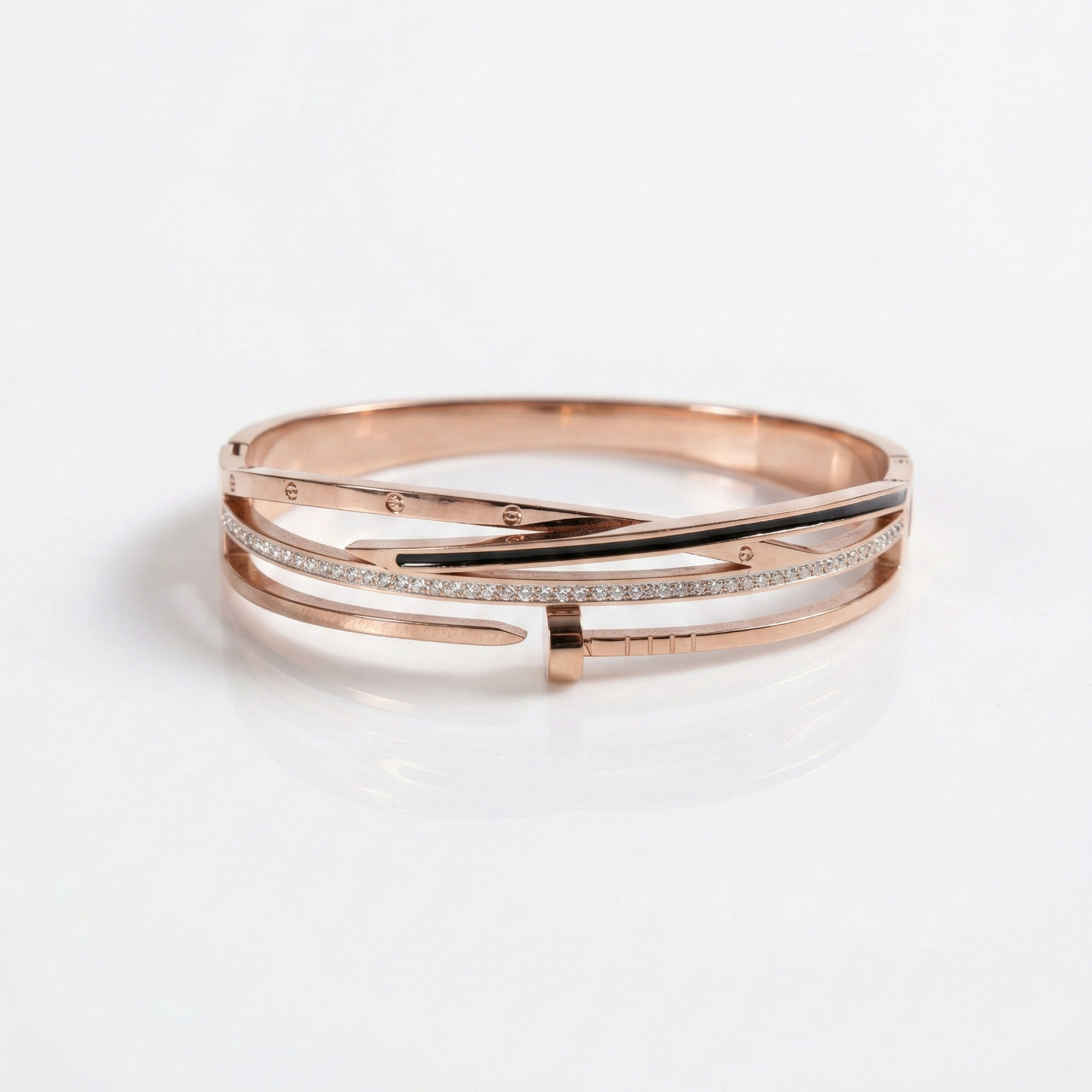 Eclipse Curve Crystal Bangle – Rose Gold Edition