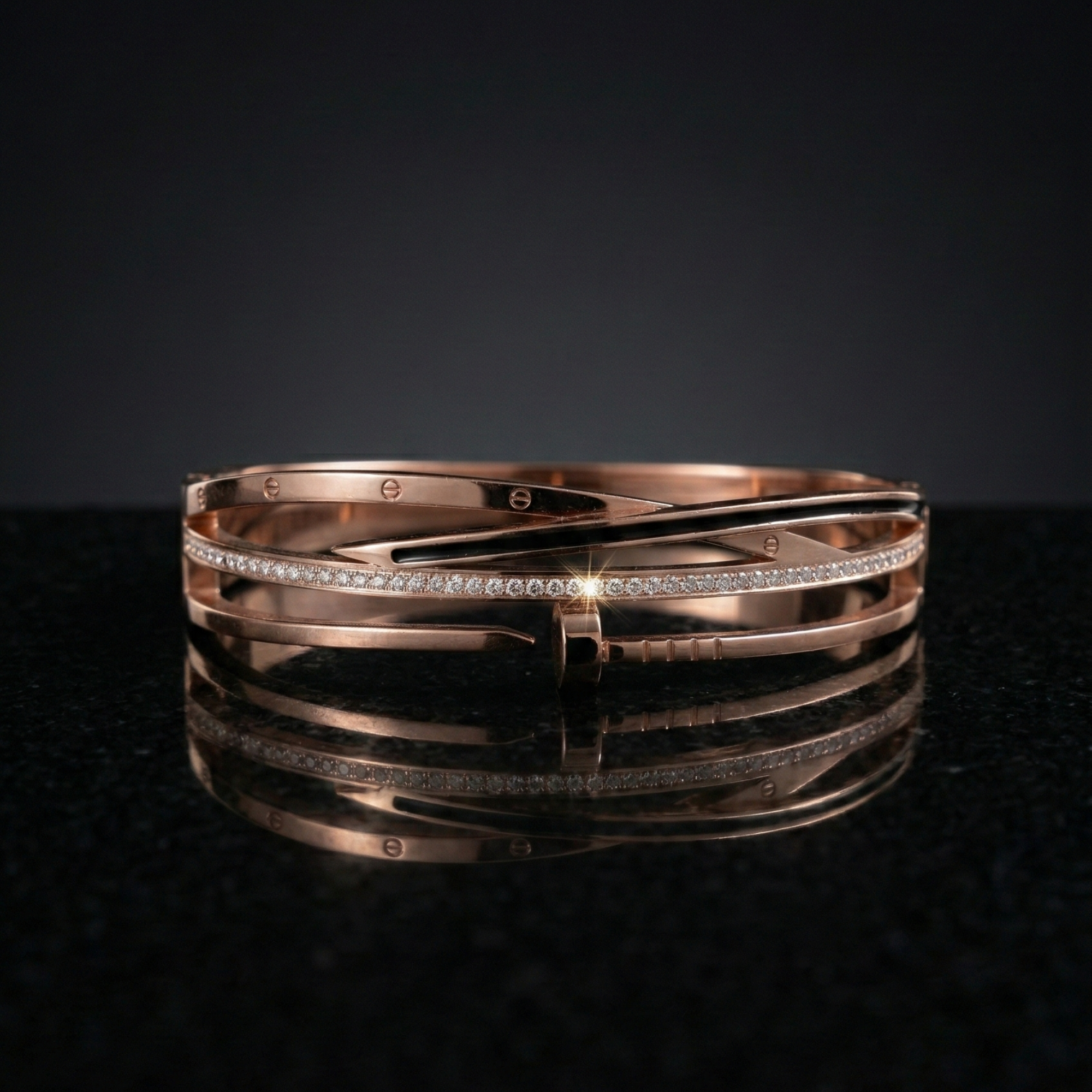 Eclipse Curve Crystal Bangle – Rose Gold Edition