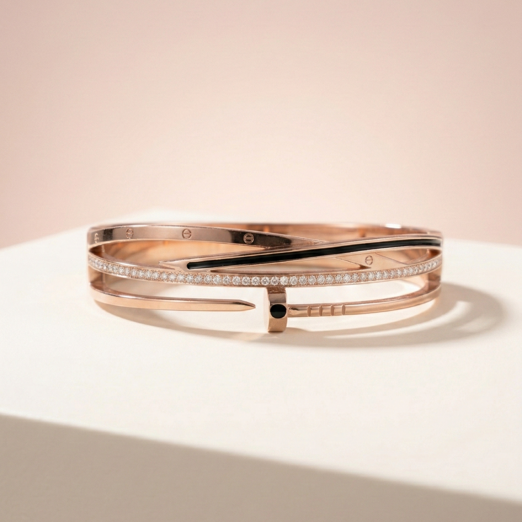 Eclipse Curve Crystal Bangle – Rose Gold Edition